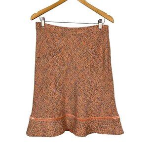 Gap Y2K Preppy Pink/Orange Tweed Mid Length Skirt with Ruffle Hem Size 6